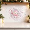 Christmas Window Stickers 2Pcs Stained Glass Style Clings, Double?Sided Printed Xmas Static Cheerful Atmosphere Decals Decals, Snowman Santa