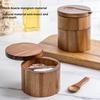 2-Layer Salt And Pepper Bowl with Spoon Magnetic Swivel Lid Dustproof Seasoning Box Rotatable Design Kitchen Helper for Serving