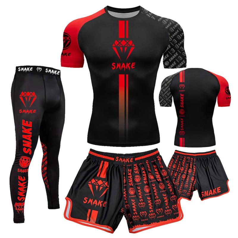 Mens Training Compression Set Short Sleeve Top Shorts Boxing MMA Fitness Gym Quick Dry