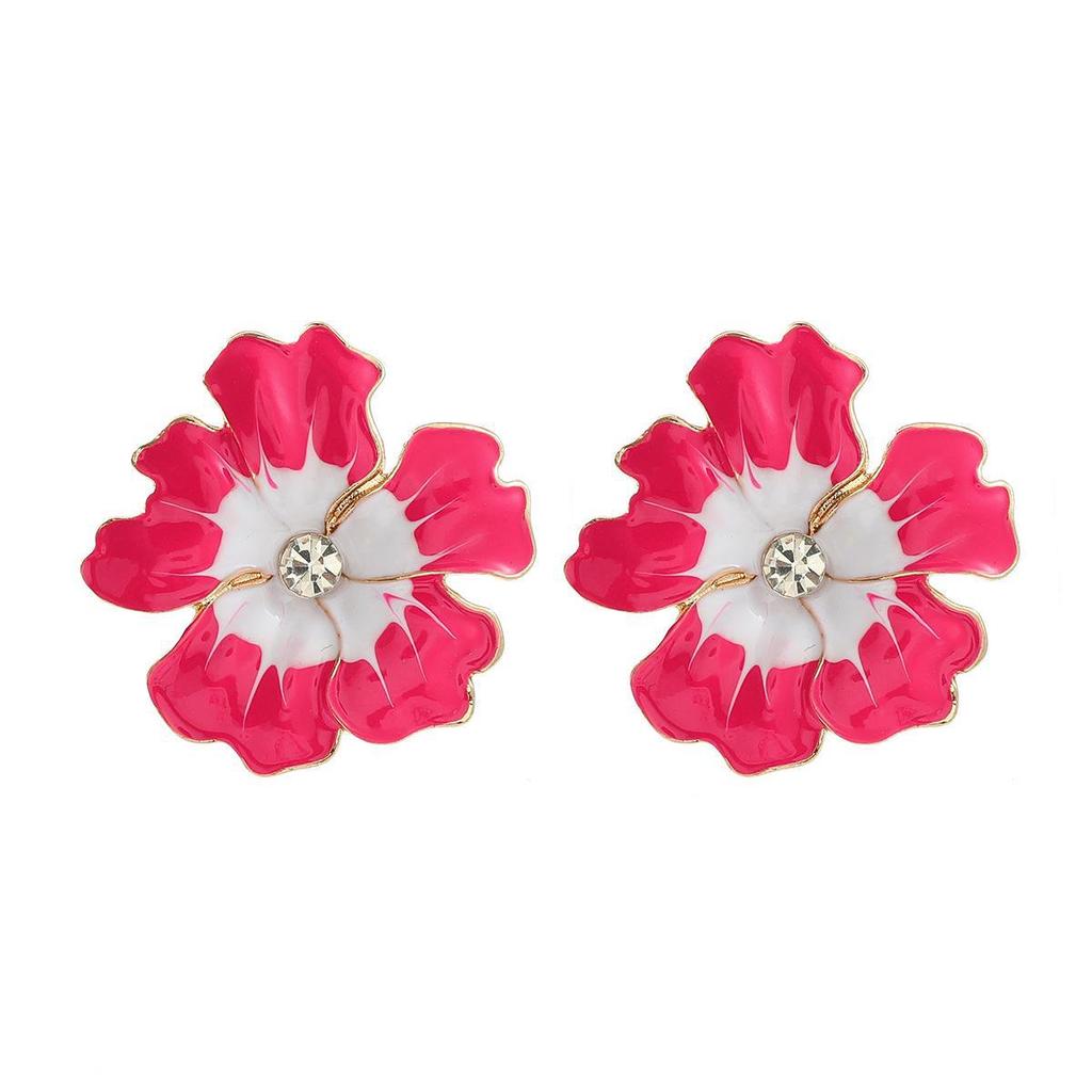 Exaggerated Multi-Color Handmade Flower Oil Drip Earrings for Women
