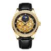 Luxury Men's Gold Case Mechanical Watch with Moon Phase Stainless Steel Strap Waterproof Automatic Wristwatch for Male Fashion