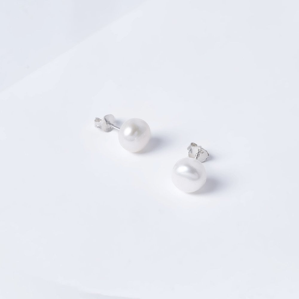 Silver 925 Rounded Pearl Earrings