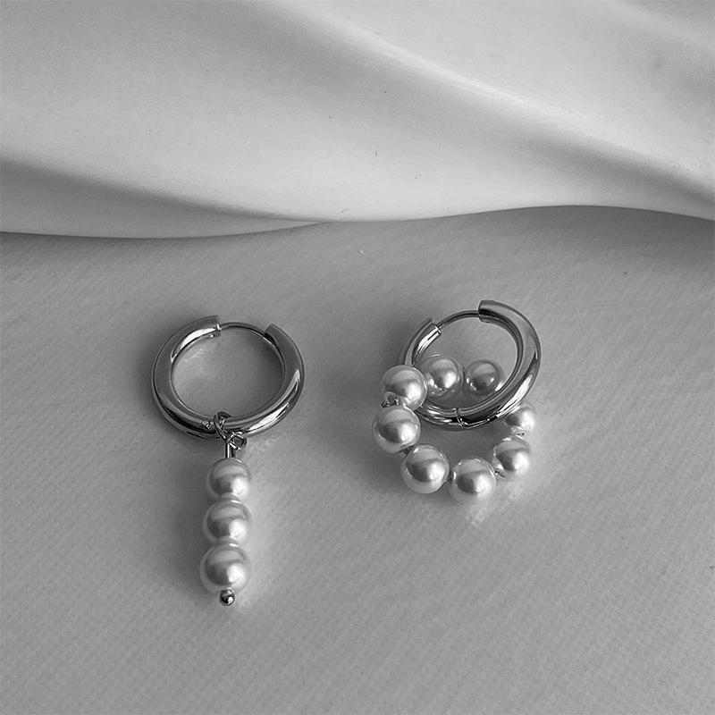 Exquisite Asymmetric Natural Freshwater Pearl Hanging Earrings Double Circle Dangle Earrings French Unusual French Drop Earrings