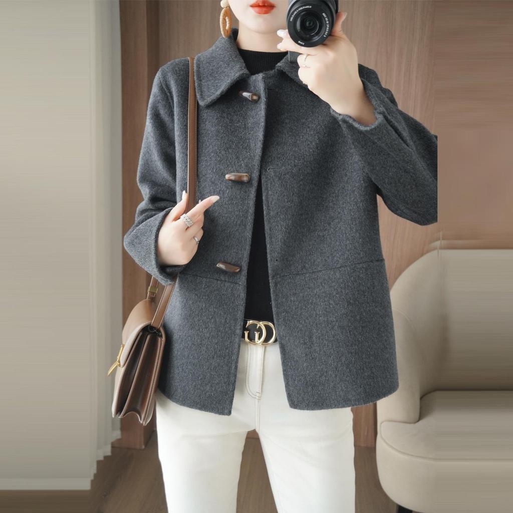 2025 Осень/Зима Женское Высококачественное Двустороннее Кашемировое Короткое Пальто - Модное Маленькое Шерстяное Пальто