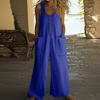 Women's Fashion Casual Button-down Sleeveless Jumpsuit Solid Color Cotton Pocket Jumpsuit