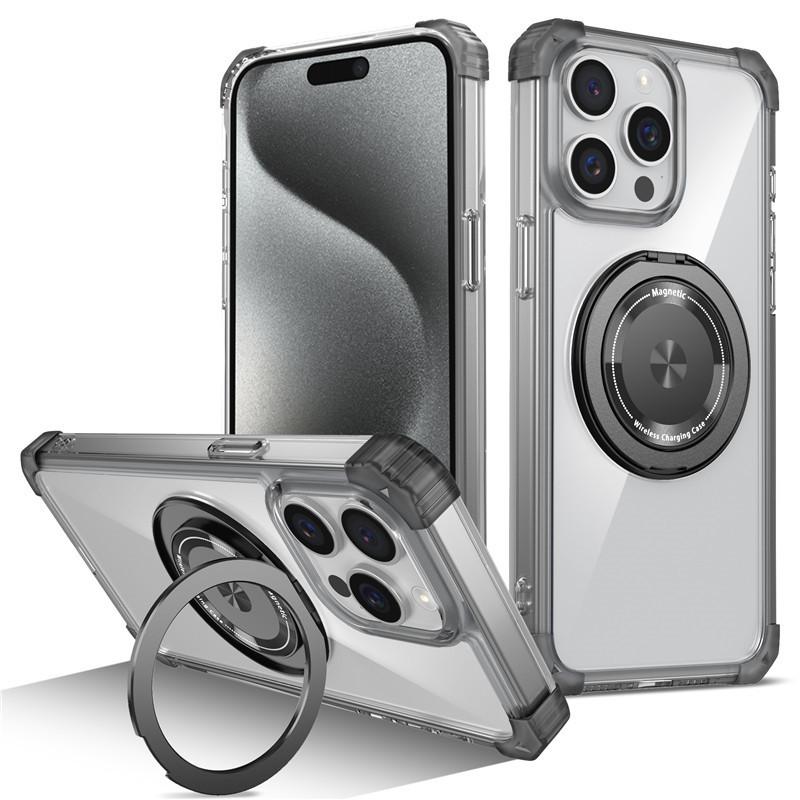 Подходит для iPhone17Pro max Золотой Щит 360 Вращающееся Кольцо Чехол для Мобильного Телефона Apple 14 Магнитная Зарядка Прозрачный Чехол