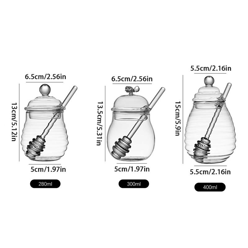Glass Honeycomb Tank Honey Jar Clear Glass Honey Dispenser With Dipper Stick And Lid Honey Bottle For Kitchen Coffee Bar Baking