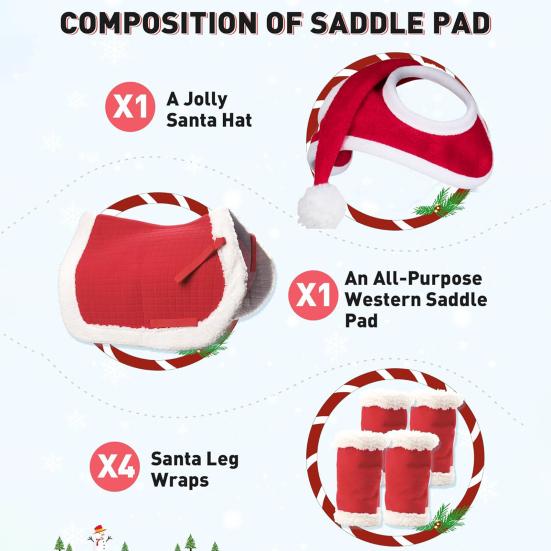 1/4/7Pcs Horse Christmas Costumes Red Santa Hat Horse Saddle Pad Leg Wraps Decoration Accessories