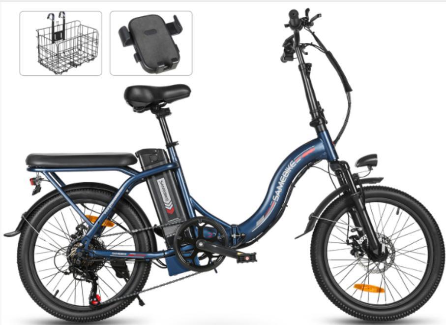 Samebike 2026 model CY20 Folding Electric Bicycle 36V 12Ah Removable Battery 20" Outdoor Fat E-bike for Adults.