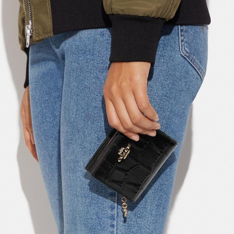 Coach Кошелек на кнопке 11 молний Многослотовый для карт Кожа с тиснением под крокодила и гладкая кожа Держатель для карт Кошелек Женский кошелек Черный C6092-IMBLK