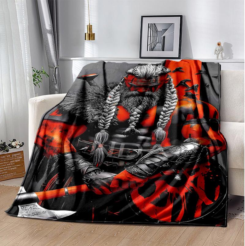 Mythology Valhalla Flannel Blanket Soft Warm All-Season Throw, Design for Camping, Car Travel, Hiking Sofa, Bed, Office Perfect Gift for Parties