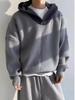 Мужской зимний вязаный пуловер оверсайз в стиле ретро, серый, с капюшоном