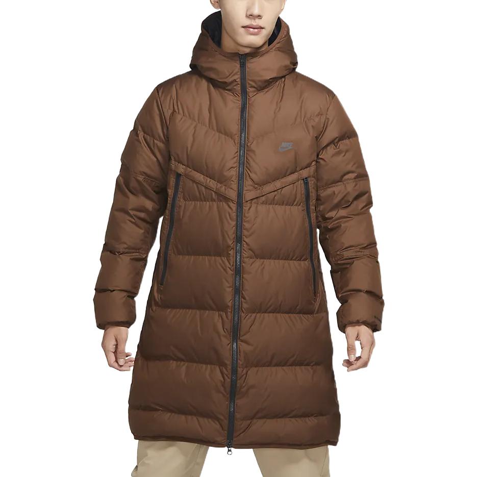 Nike Пуховик на молнии с капюшоном и логотипом, мужская верхняя одежда, коричневый DV1134-259