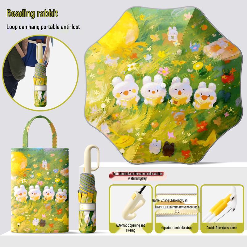 Автоматический складной детский зонт двойного назначения с кольцевой пряжкой – Защита от солнца для школьников и школьниц