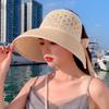 Summer Fashion Ponytail Sun Hats For Women Bowknot Straw Hat Wide Brim Empty Top Bucket Hat Female Hollow Out Panama Caps