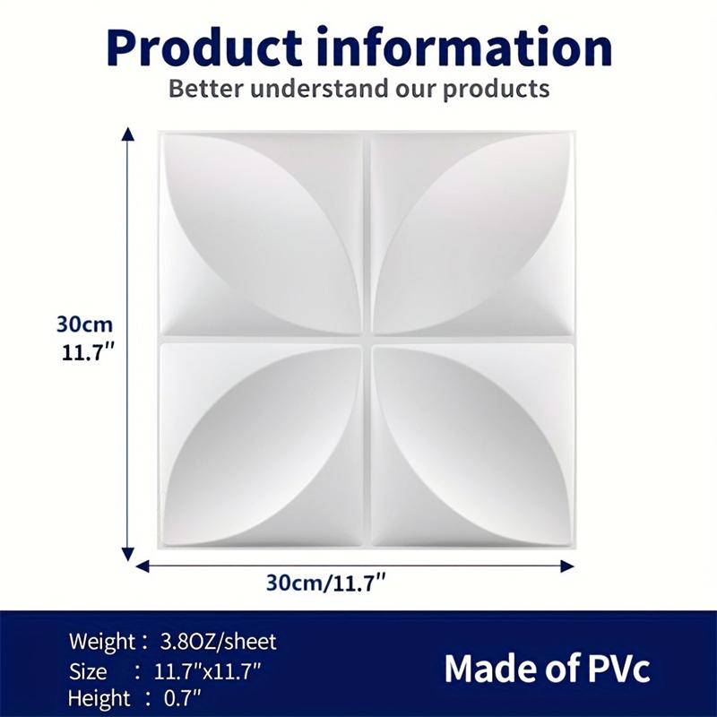 12pcs 11.8inx11.8in/30x30cm 3D Textured Wall Panels Easy To Clean Free Cutting for Kitchen Living Room Bedroom Office Background