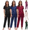 European and Middle Eastern Women's Spring Summer Loungewear Two-piece Short Sleeve Top Long Pants Pajamas Set Satin Home Wear
