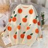 Women's Knit Fruit Jacquard Sweater: Autumn/Winter Korean Loose Pullover Cardigan