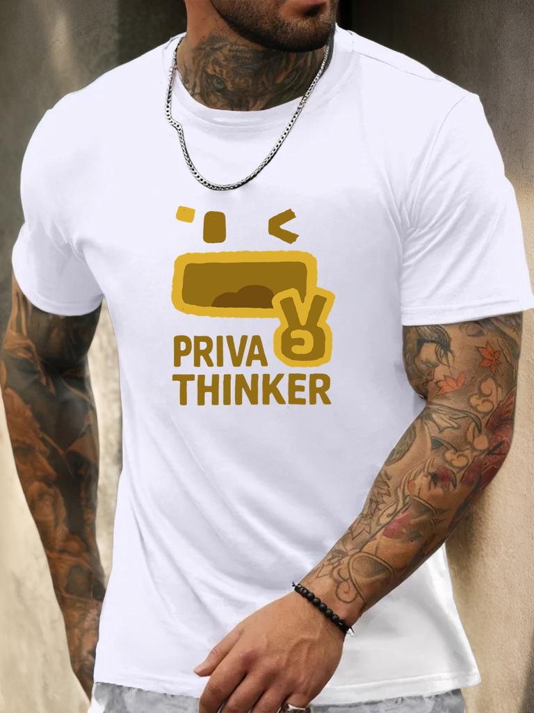 Футболка с коротким рукавом PRIVA THINKER Мужская 100% Хлопок С рисунком Летняя С круглым вырезом Дышащая Повседневная Модная Крутая Футболка
