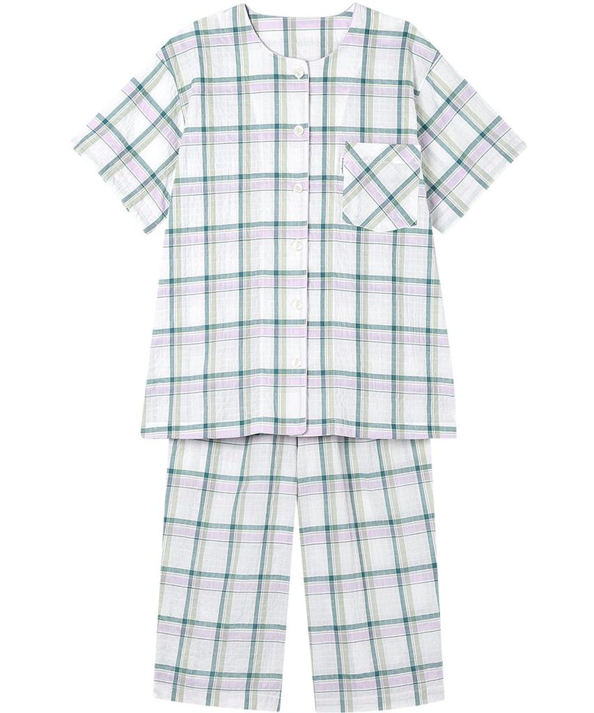 Wacoal RELAX SLEEP Sleep Science Short Cotton Blend Lawn YDT143 GR L & Pajamas, 5/8 Sleeve, Sleeve, 3/4 Length, Material,