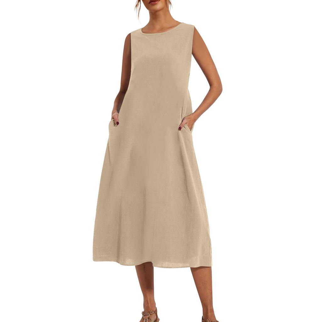 Женское модное летнее однотонное свободное платье без рукавов свободного кроя средней длины