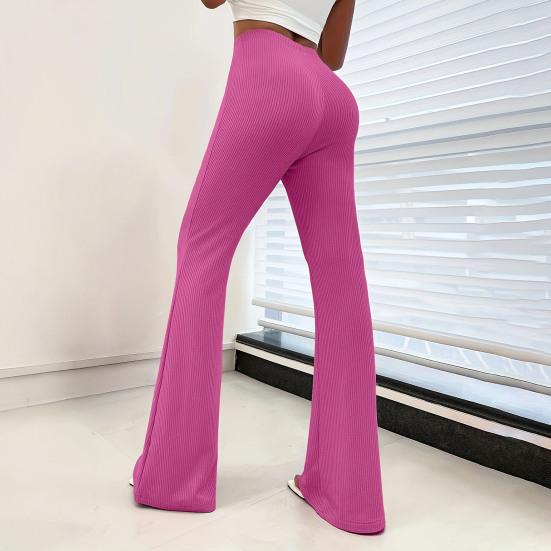 Women Flared Pants Elastic High Waist Solid Color Long Pants