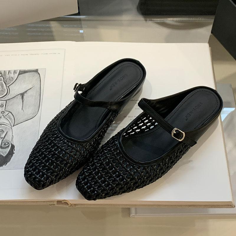 Fashion Fashion Weave Ladies Flats Mary Janes Shoes Summer Spring Casual Female Buckle Footwear Women Flats Slides Shoes Mules
