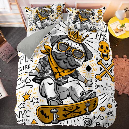 Комплект постельного белья «Французский бульдог» с милым пододеяльником и наволочкой с героями мультфильмов «Щенок»