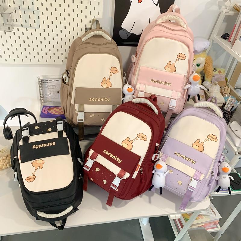 Школьный рюкзак для школьников 3–6 классов, женский рюкзак большой емкости с героями мультфильмов, рюкзак для кампуса с цветными блоками