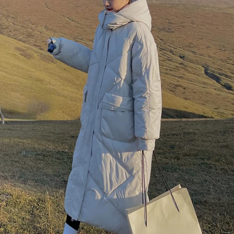 Женская куртка, черные зимние пуховые пальто, новинка 2023 года, свободная плотная женская одежда с длинными рукавами, однотонная парка с капюшоном, корейская мода