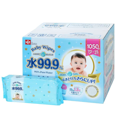 99,9% Воды, Влажные салфетки Funwari Plus для детей, 70 салфеток (Упаковка из 10 штук, 700 салфеток в упаковке), Без добавок, Сделано в Японии, Увлажняющая гиалуроновая кислота