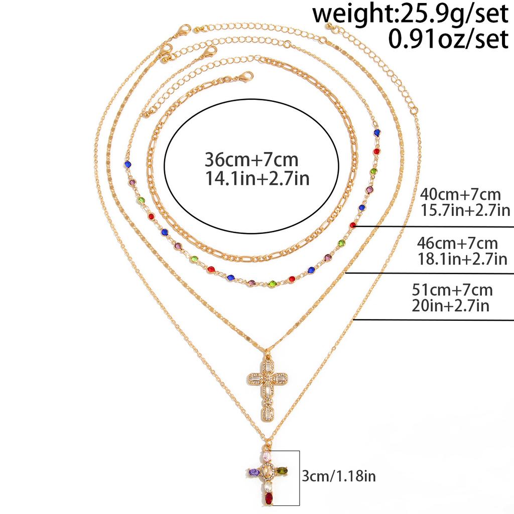3Pcs/Set Colorful Crystal Cross Pendant Necklace for Men Hip Hop Adjustable Choker Collar Chain Christian Jewelry Accessories