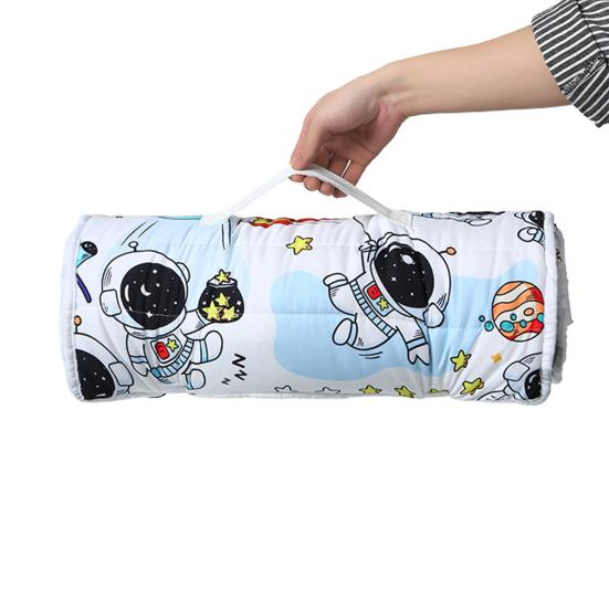 Toddler Nap Mat Soft Washable Roll-up Design Cartoon Print Kid Sleeping Mat with Removable Pillow Children Sleeping Bag