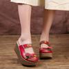Genuine Leather Ethnic Style Platform Slippers Hand-painted Flower Outside Wedges Slides Women Shoes