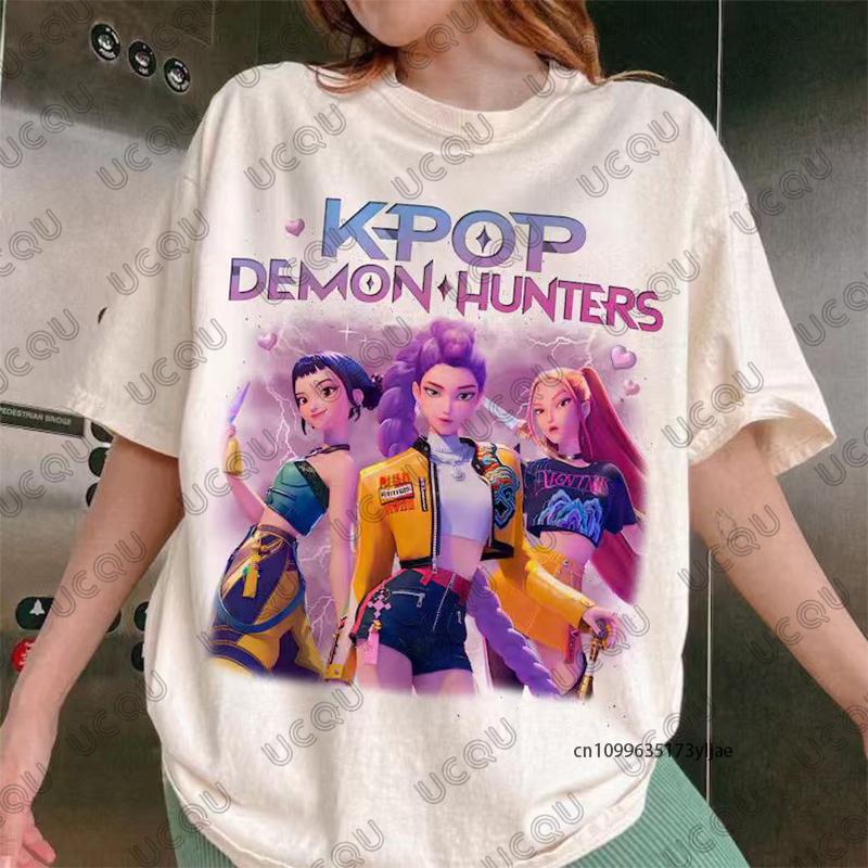 Горячая Распродажа K-Pop Охотники на Демонов Принт Хлопковая Футболка Для Женщин Летняя С Коротким Рукавом С Круглым Вырезом Футболки Повседневная Уличная Одежда Парные Топы