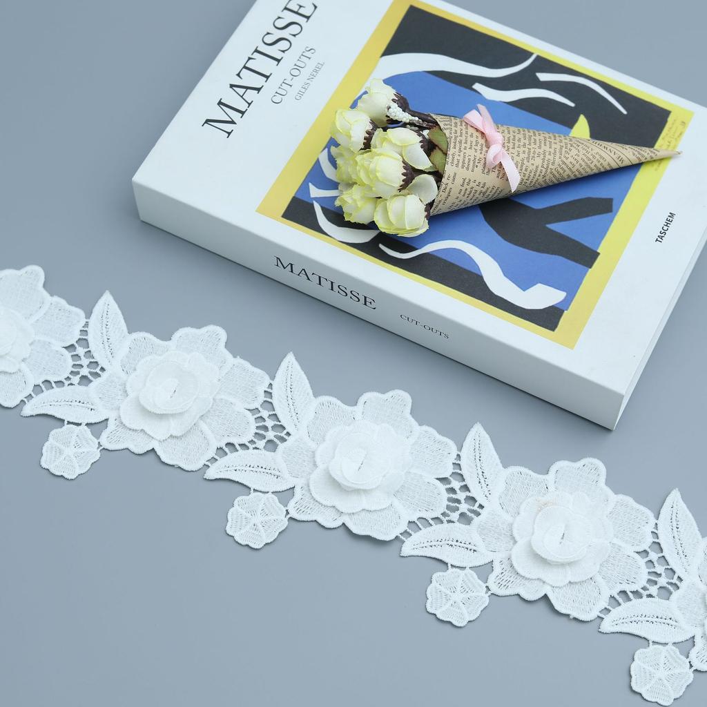 Three-Dimensional Handmade Three-Dimensional Flower Double-Layer Embroidery Barcode Milk Silk Lace Clothing Accessories Home Accessories