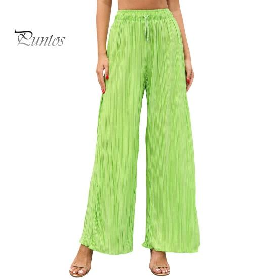 Женские повседневные брюки с эластичной резинкой на талии, длинные брюки с регулируемым шнурком, плиссированные тканевые свободные брюки, уличная одежда