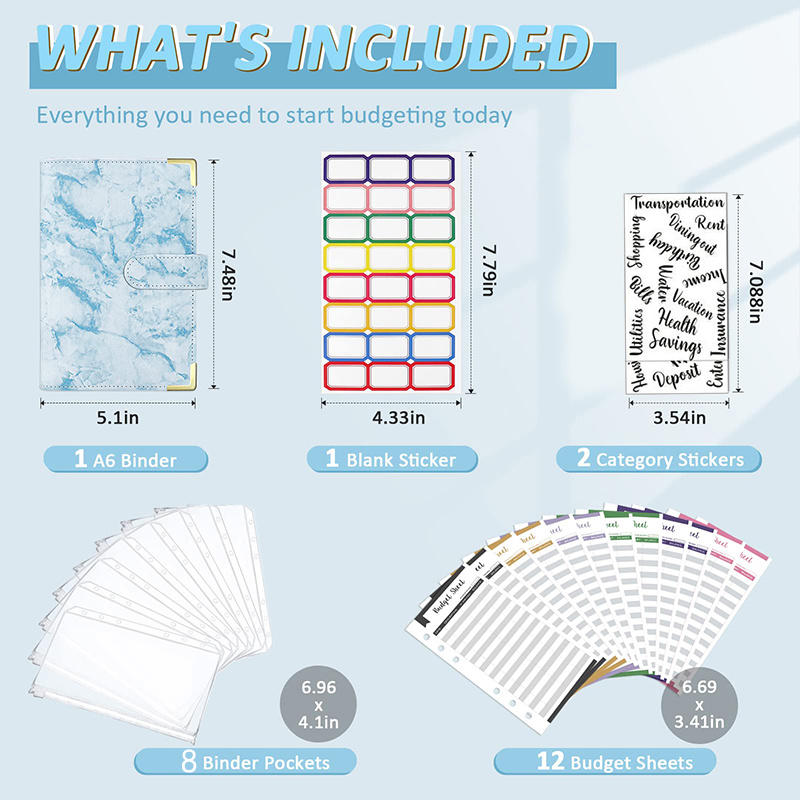 Budget Binder Cash Envelopes for Budgeting Money Organizer Portable A6 Loose-leaf Leather Money Organizer Notebook