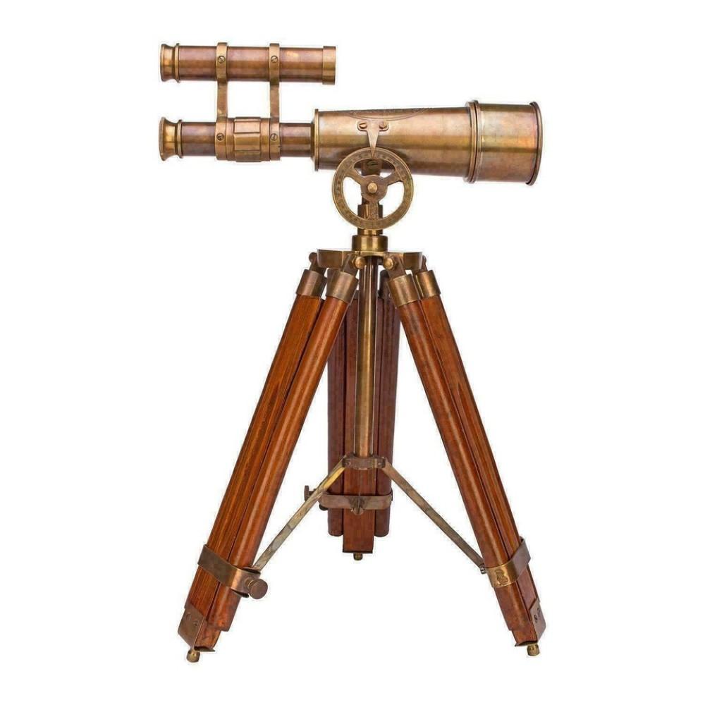 Латунный телескоп с деревянной подставкой-штативом в морском стиле, винтажный декор для стола