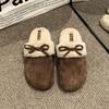 2024 Мода Женская Обувь Баотоу Женские Тапочки Горячая Распродажа Бант-бабочка Повседневные Тапочки Женские Зимние Плюс Бархат Плоские Тапочки