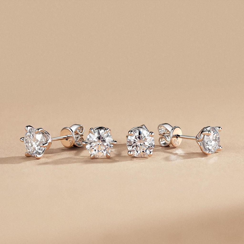 Earrings for 6 one diamond pure round cut artificial diamond silver base metal platinum plated female gift with wrapping included women, unisex,