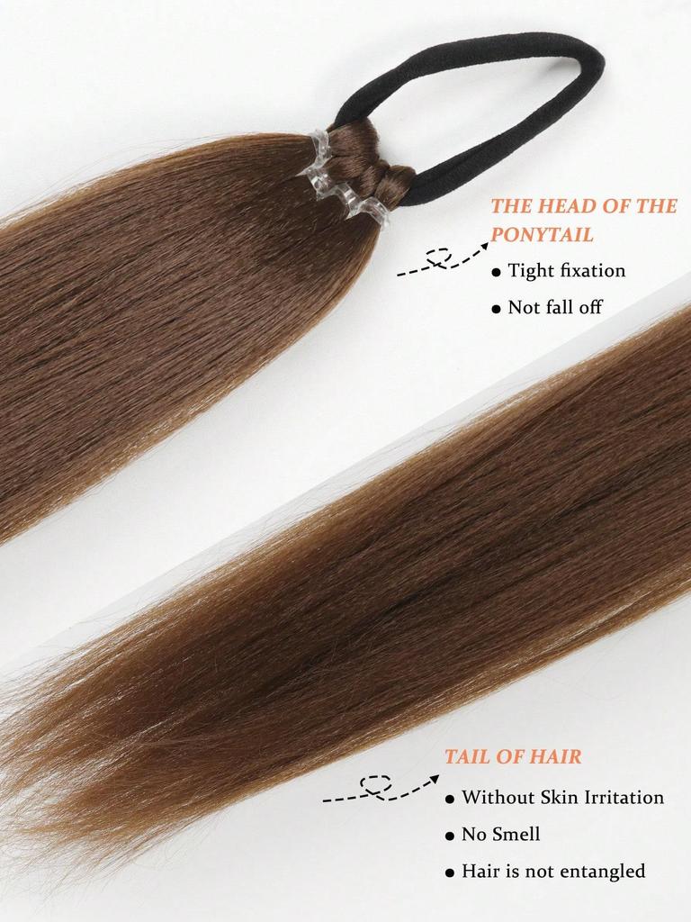 Synthetic 28 Inch Braided Ponytail Extension Long Straight With Rubber Band Braided Ponytail For Women's Daily Use