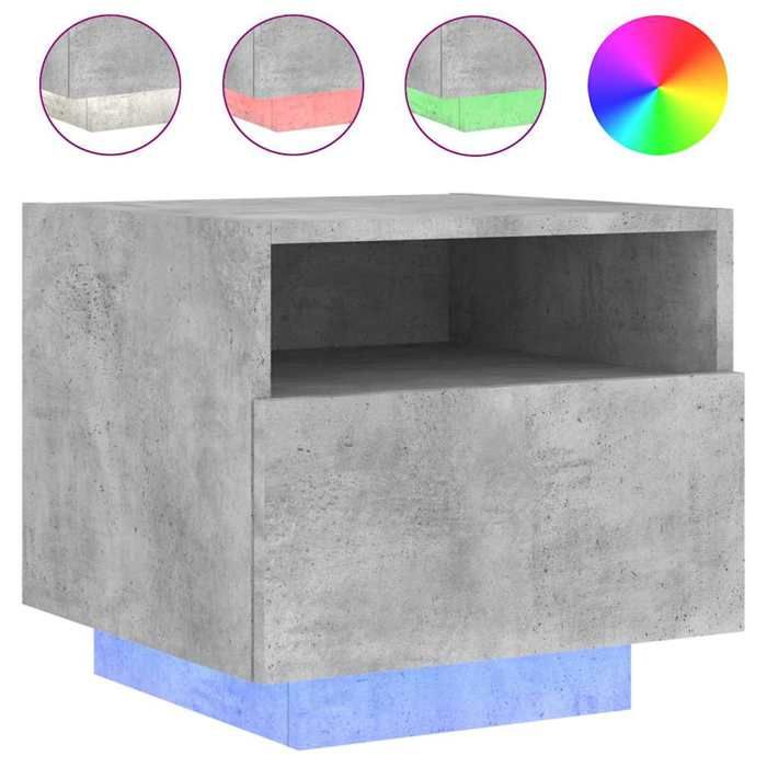 Table de chevet - Maison Exclusive - Gris béton - LED RVB &amp; USB - 40 x 39 x 37 cm