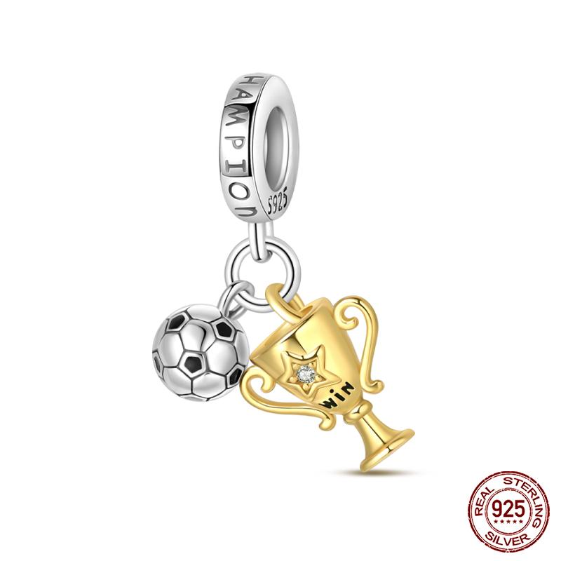 100% Медь Серия I Love Soccer Шармы-подвески в виде трофея удачи для футбола Подходят для оригинальных браслетов Qikaola Изысканные украшения своими руками