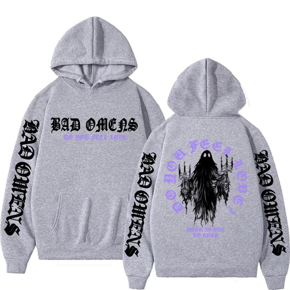 Bad Omens Do You Feel Love Ghost Graphic Hoodie, Men Women Harajuku Aesthetic Casual Long Sleeve Pullover Sweatshirt Tops, Retro Band Art Print