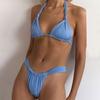 2Pcs/Set Women Bikini Set Halter Padded Wireless Bikini Bra High Waist Swimming
