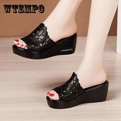 Женские тапочки на танкетке, «бисквит», шлепанцы с толстым дном и «рыбим ртом», черные полые сандалии и тапочки с мягкой подошвой