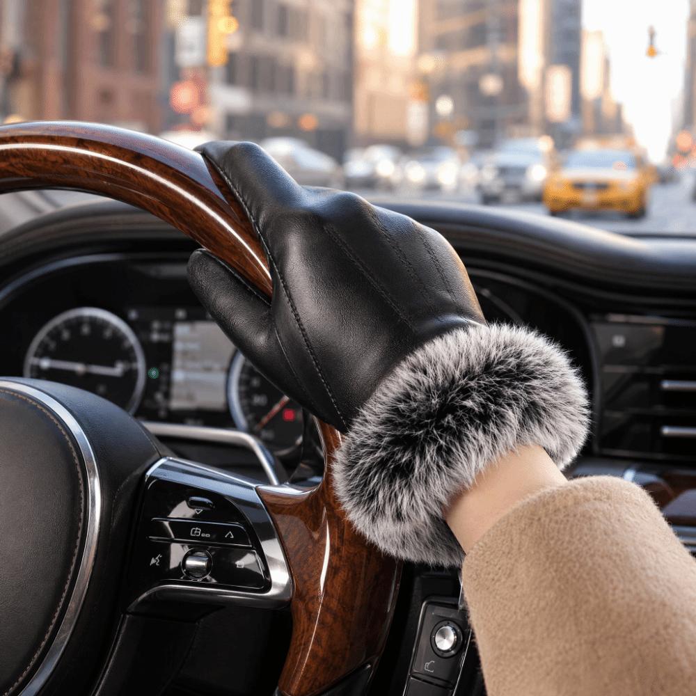 PU Leather Winter Warm Gloves Thermal Women's Driving Gloves Outdoor Cycling