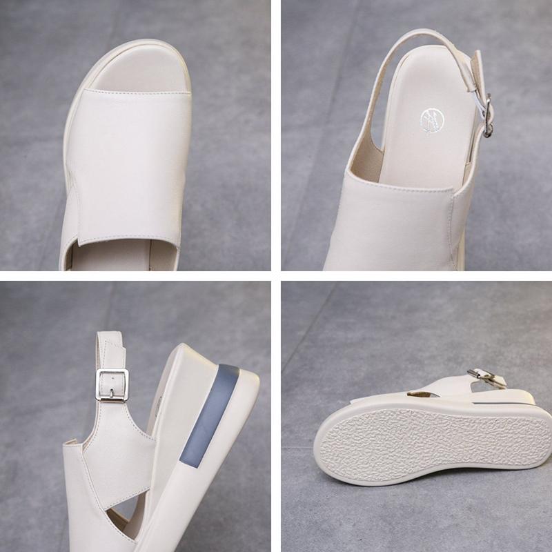 WTEMPO Summer Wedge Shoes for Women Sandals Solid Color Open Toe High Heels Casual Ladies Buckle Strap Fashion Female Sandals