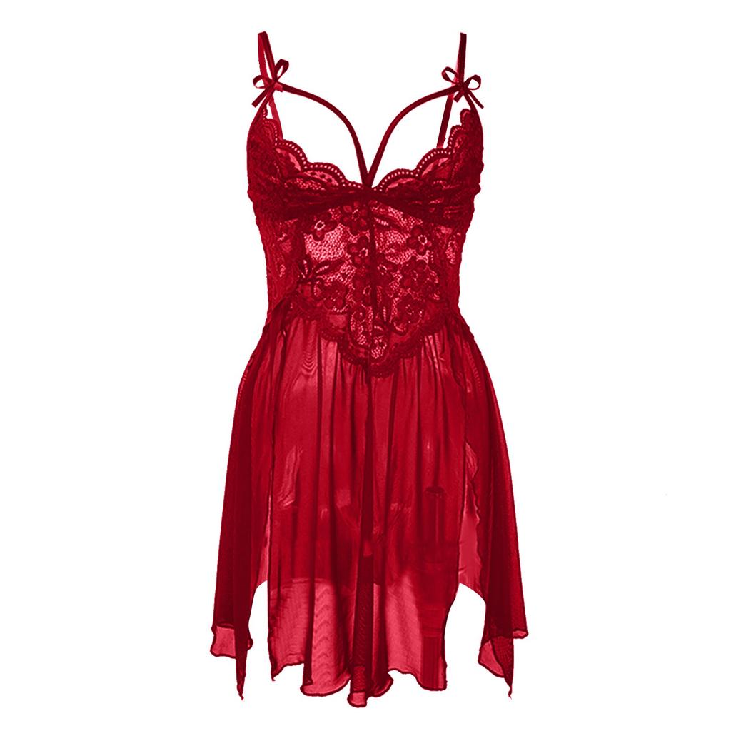 Ladies Erotic Lingerie Sexy Lace Stitching Slit Nightdress Suit Without Steel Ring